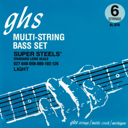 GHS Super Steels struny pro basovou kytaru, 6-str. Medium Light, .027-.126, High C