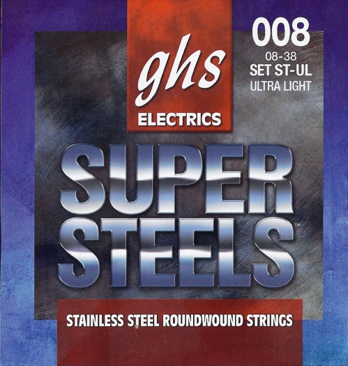 GHS SUPER STEELS struny pro elektrickou kytaru, Ultra Light, .008-.038