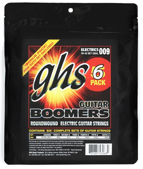 GHS Guitar Boomers struny pro elektrickou kytaru, Extra Light, .009-.042, 6-Pack
