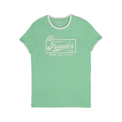 Fender Beer Label Men′s Ringer Tee, Sea Foam Green/White, Xl