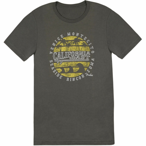 Fender Cali Coastal Yellow Waves Men′s T-Shirt, Gray, Xl
