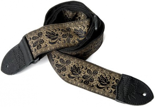 Fender Nylon Jacquard Strap, 2″ Metallic Gold With Black Rose Fender Nylon Jacquard Strap, 2″ Metallic Gold With Black Rose