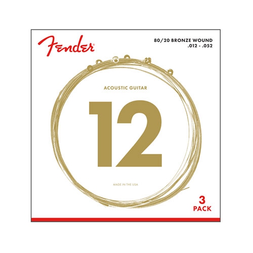 Fender 80/20 Bronze Acoustic Strings, Ball End, 70l .012-.052 Gauges