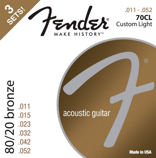 Fender 80/20 Bronze Acoustic Strings, Ball End, 70cl .011-.052 Gauges
