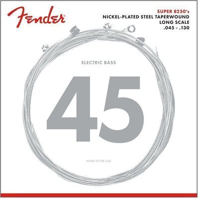 Fender 8250 Bass Strings, Nickel Plated Steel Taper Wound, Long Scale, 8250-5m .045-.130 Gauges