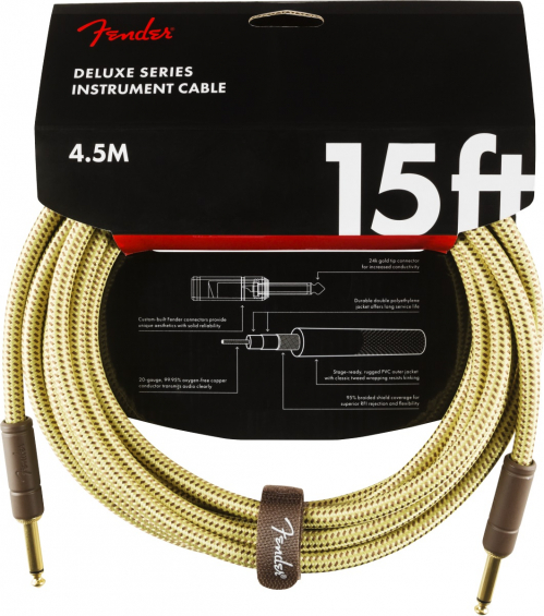 Fender Deluxe Series Instrument Cable, Straight/Straight, 15′, Tweed