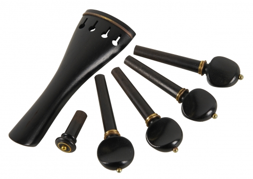 AN violin tailpiece set 4/4 a la Schweizer ebony, gold ball AN violin tailpiece set 4/4 a la Schweizer ebony, gold ball